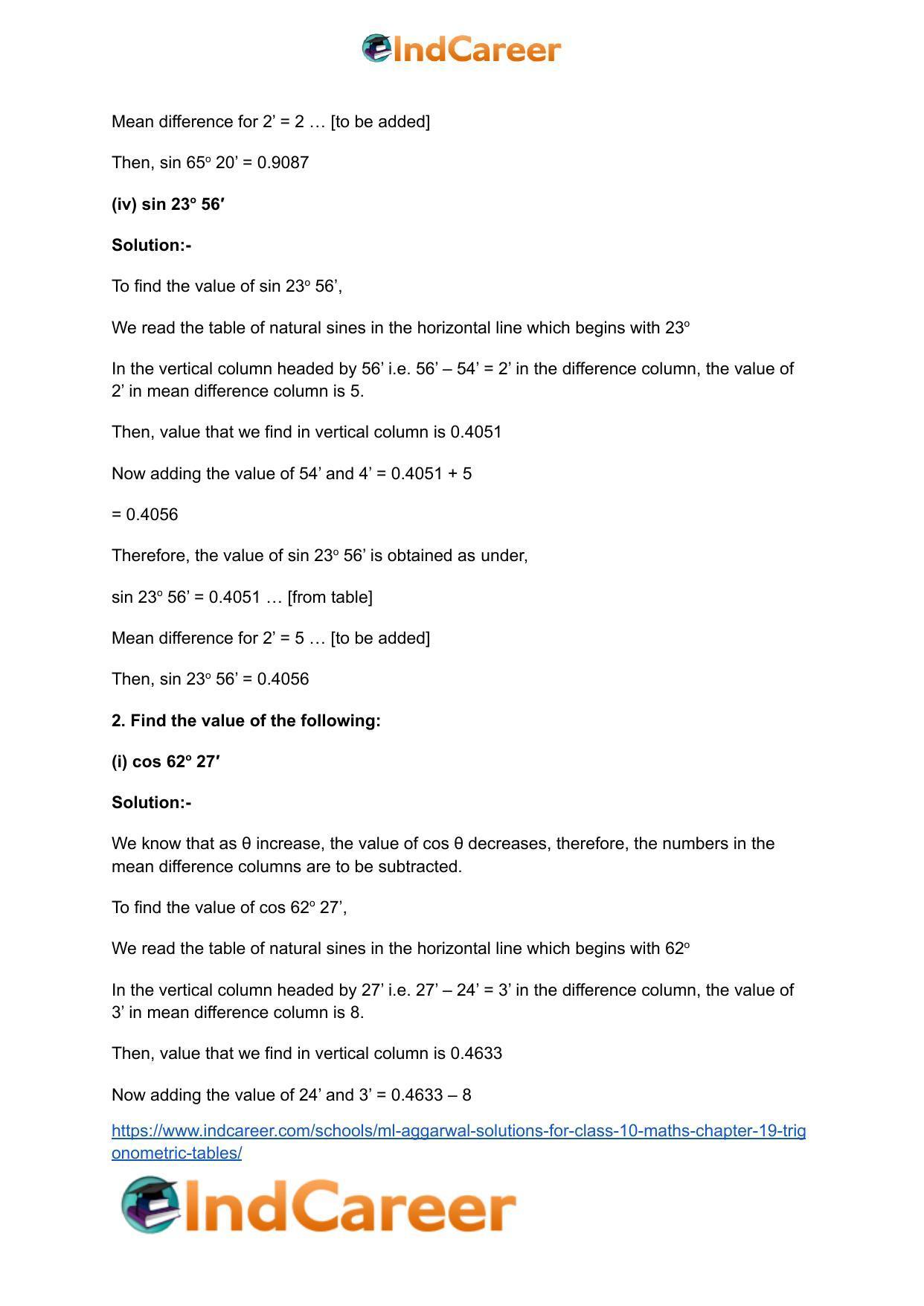 ML Aggarwal Solutions for Class 10 Maths Chapter 19- Trigonometric Tables - Page 4