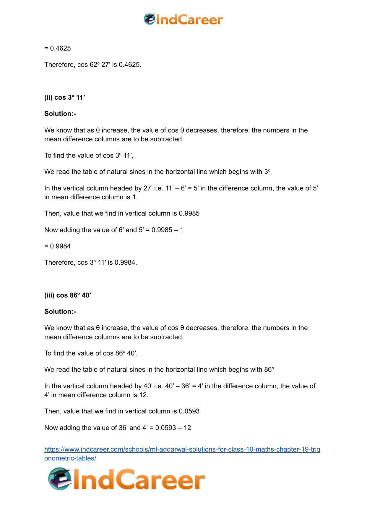 ML Aggarwal Solutions for Class 10 Maths Chapter 19- Trigonometric Tables - Page 5
