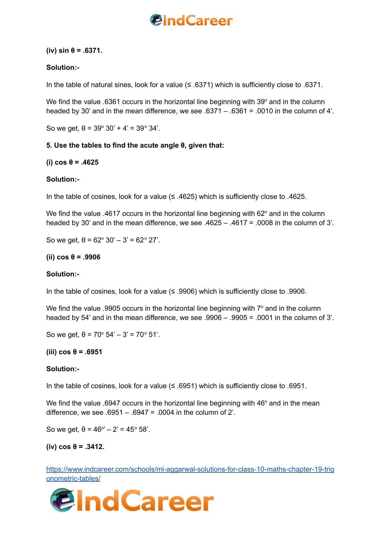 ML Aggarwal Solutions for Class 10 Maths Chapter 19- Trigonometric Tables - Page 9