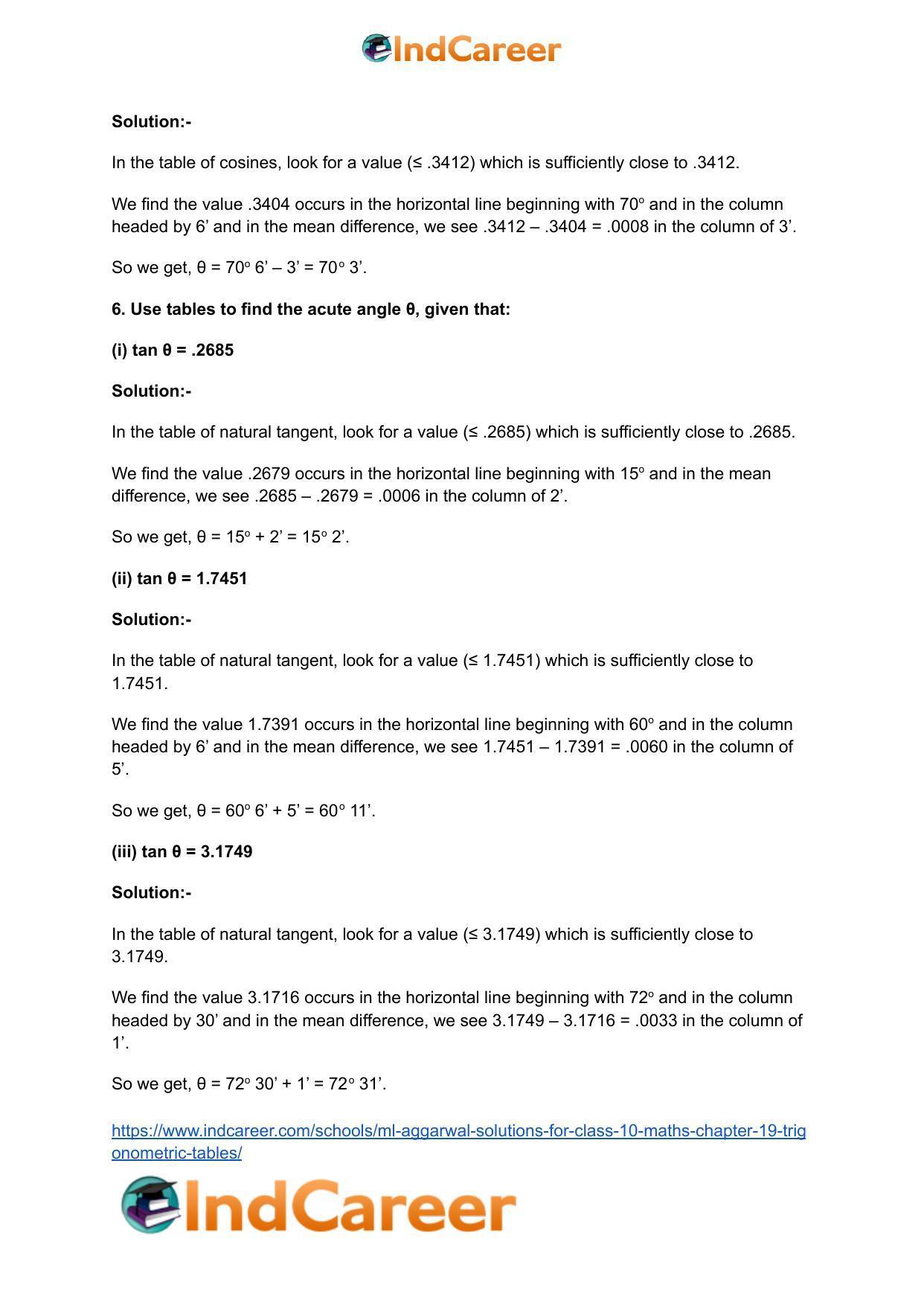 ML Aggarwal Solutions for Class 10 Maths Chapter 19- Trigonometric Tables - Page 10