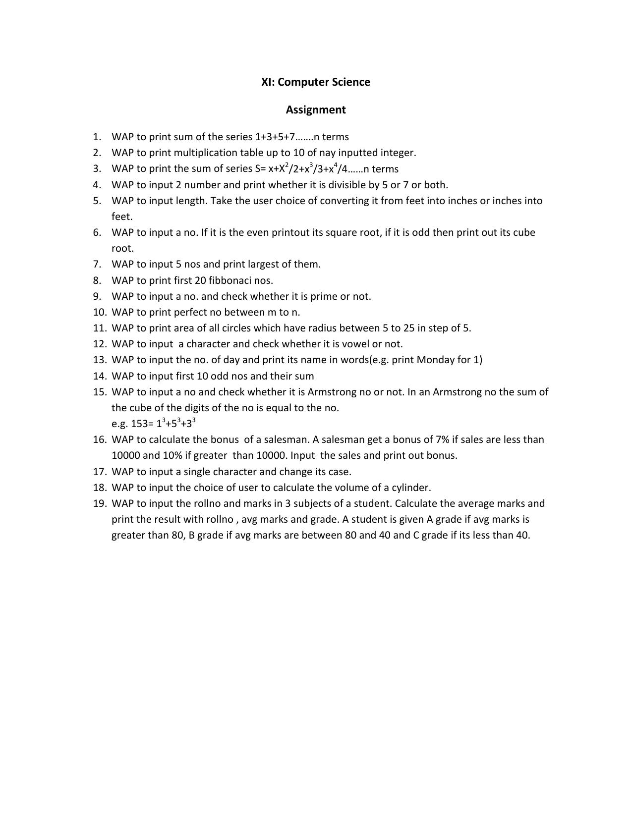 CBSE Worksheets for Class 11 Computer Science Assignment 6 - Page 1