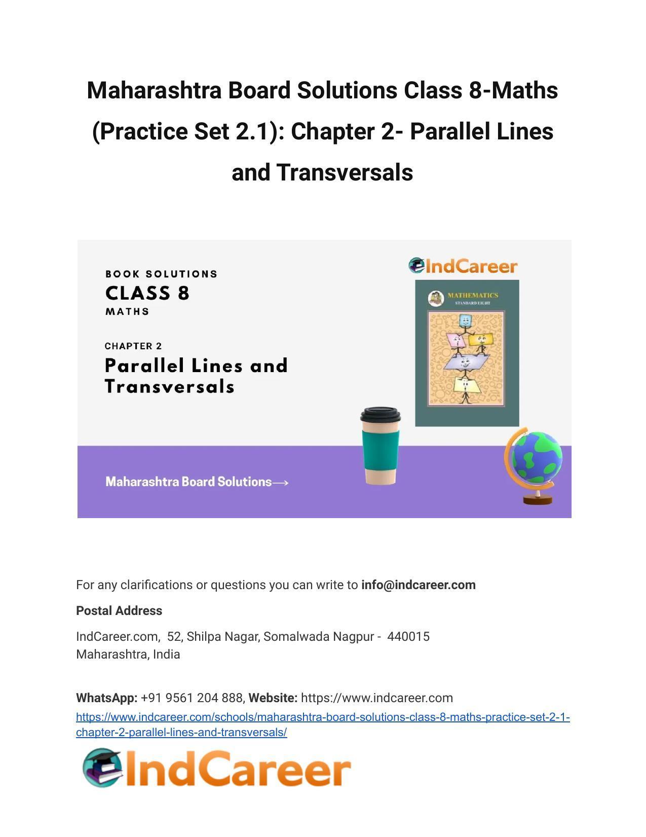 Maharashtra Board Solutions Class 8-Maths (Practice Set 2.1): Chapter 2- Parallel Lines and Transversals - Page 1