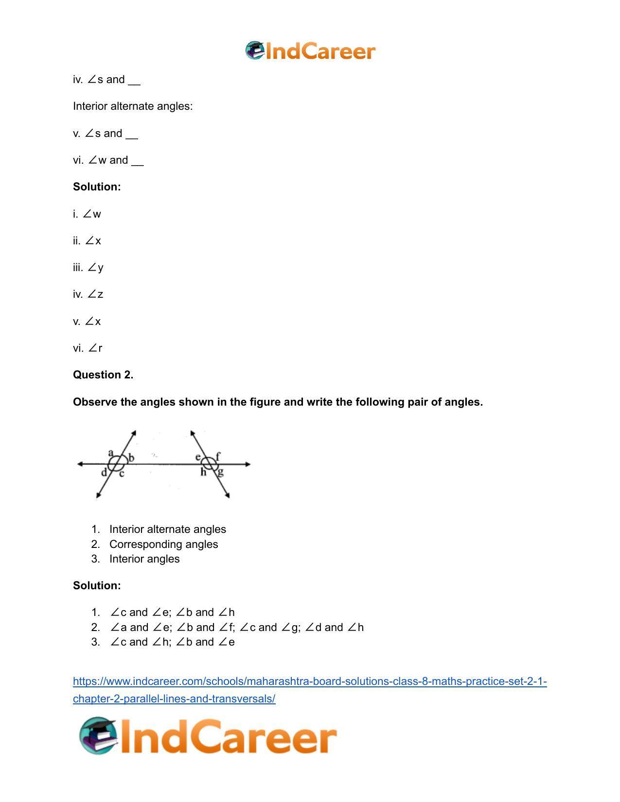 Maharashtra Board Solutions Class 8-Maths (Practice Set 2.1): Chapter 2- Parallel Lines and Transversals - Page 3
