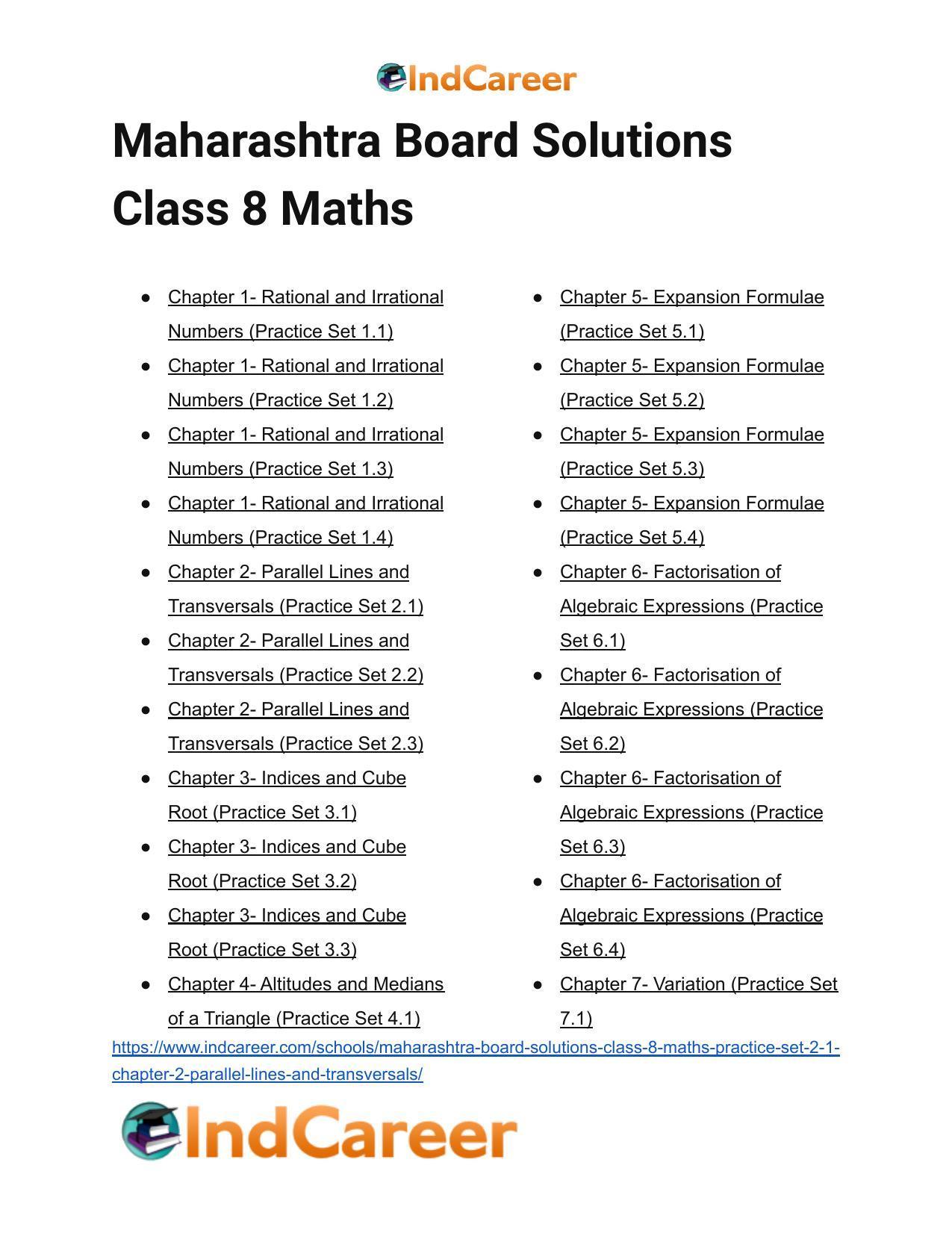 Maharashtra Board Solutions Class 8-Maths (Practice Set 2.1): Chapter 2- Parallel Lines and Transversals - Page 5