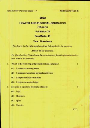 COHSEM 12th Question Papers Improvement 2022 Health and Physical Education