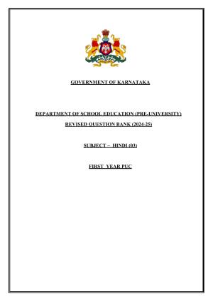 Karnataka 1st PUC Question Bank 2025 - Hindi