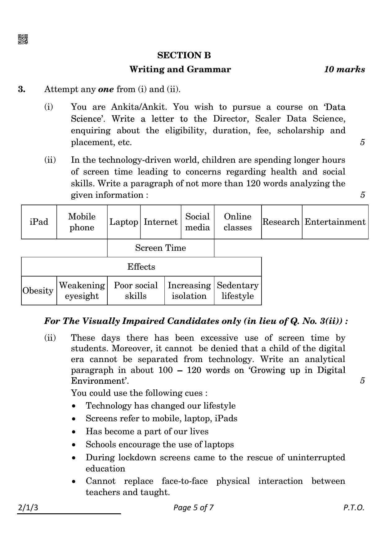 CBSE Class 10 2-1-3 English L & L 2022 Question Paper - Page 5