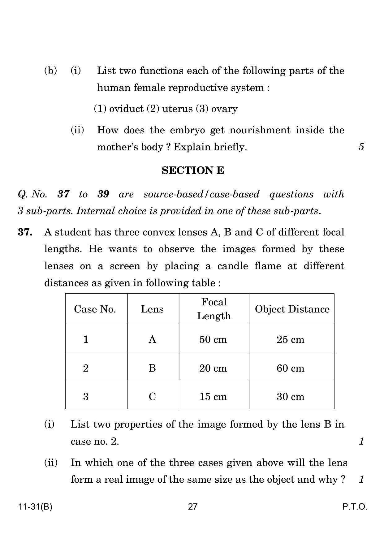 CBSE Class 10 B Science VI 2024 Question Paper - Page 27
