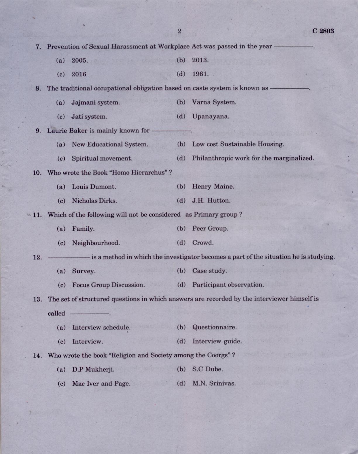 CUCAT 2021 M.A Sociology Question Paper - Page 2