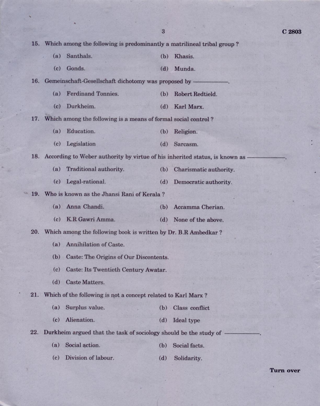 CUCAT 2021 M.A Sociology Question Paper - Page 3