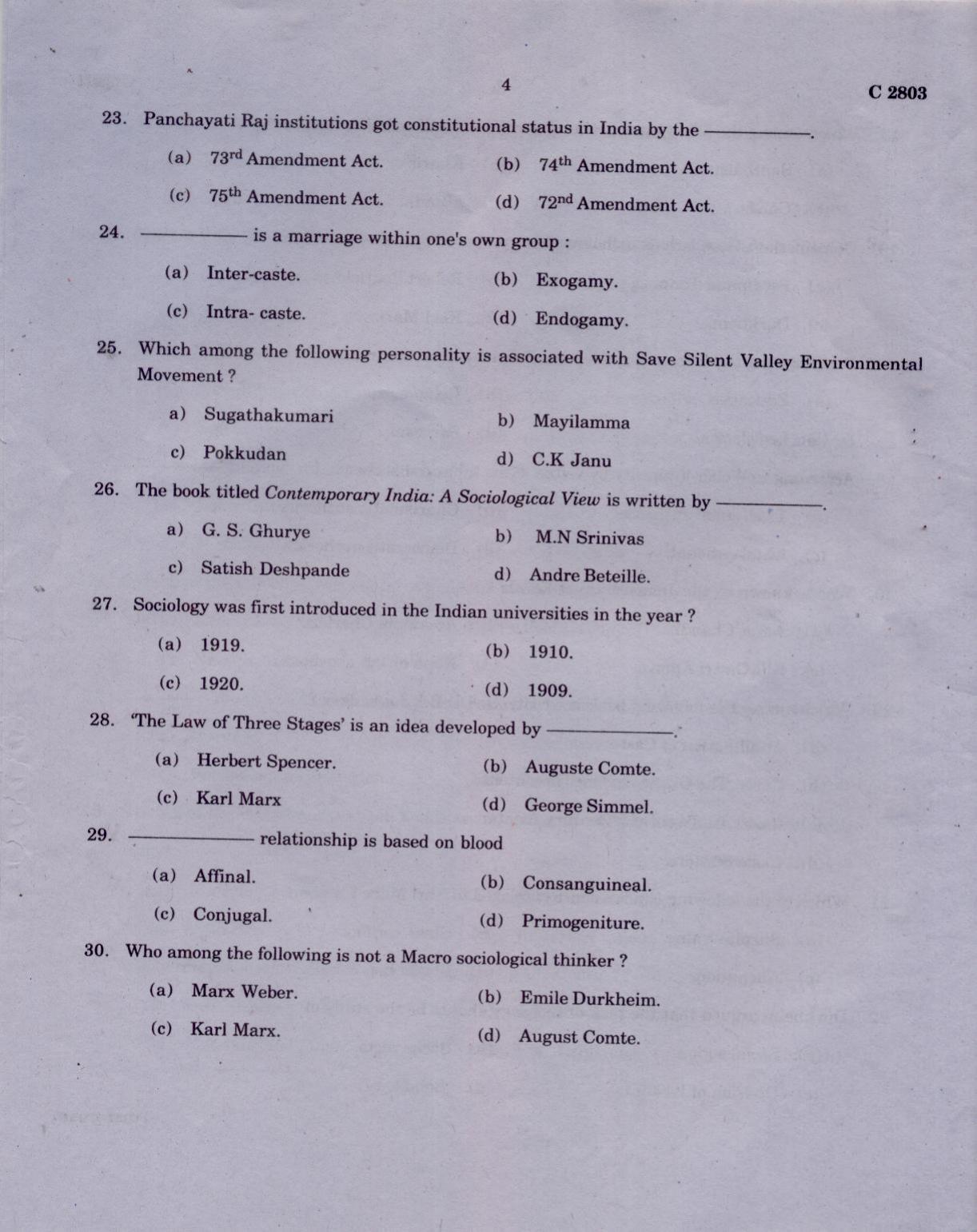 CUCAT 2021 M.A Sociology Question Paper - Page 4