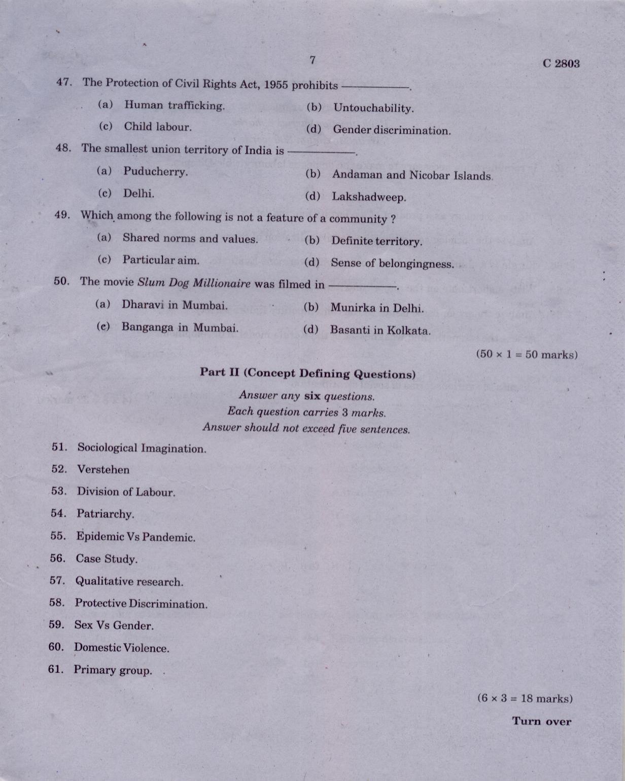 CUCAT 2021 M.A Sociology Question Paper - Page 7