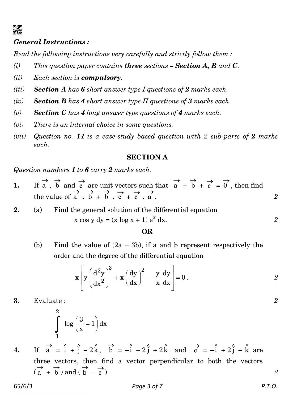 CBSE Class 12 65-6-3 Maths 2022 Compartment Question Paper - Page 3