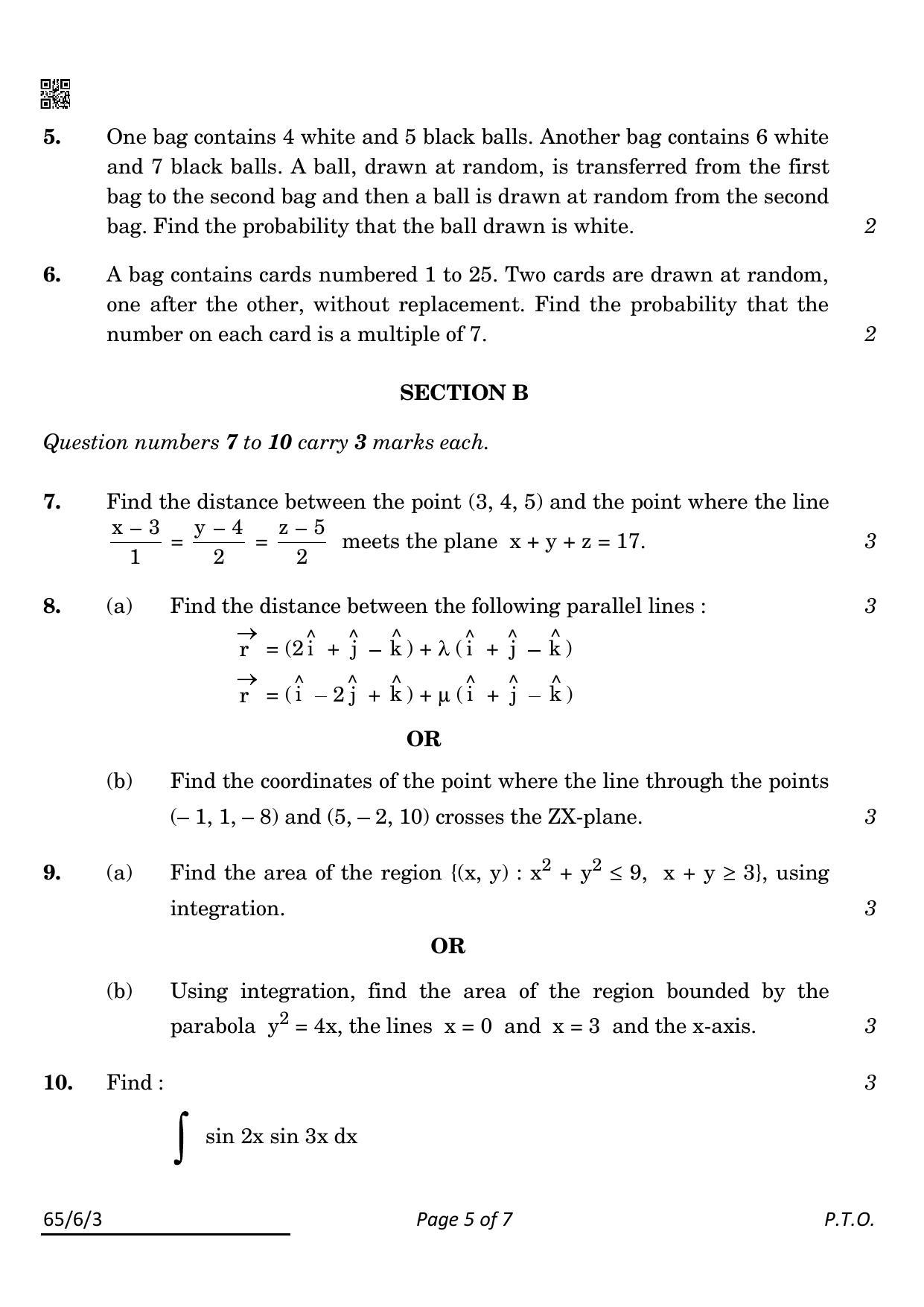 CBSE Class 12 65-6-3 Maths 2022 Compartment Question Paper - Page 5