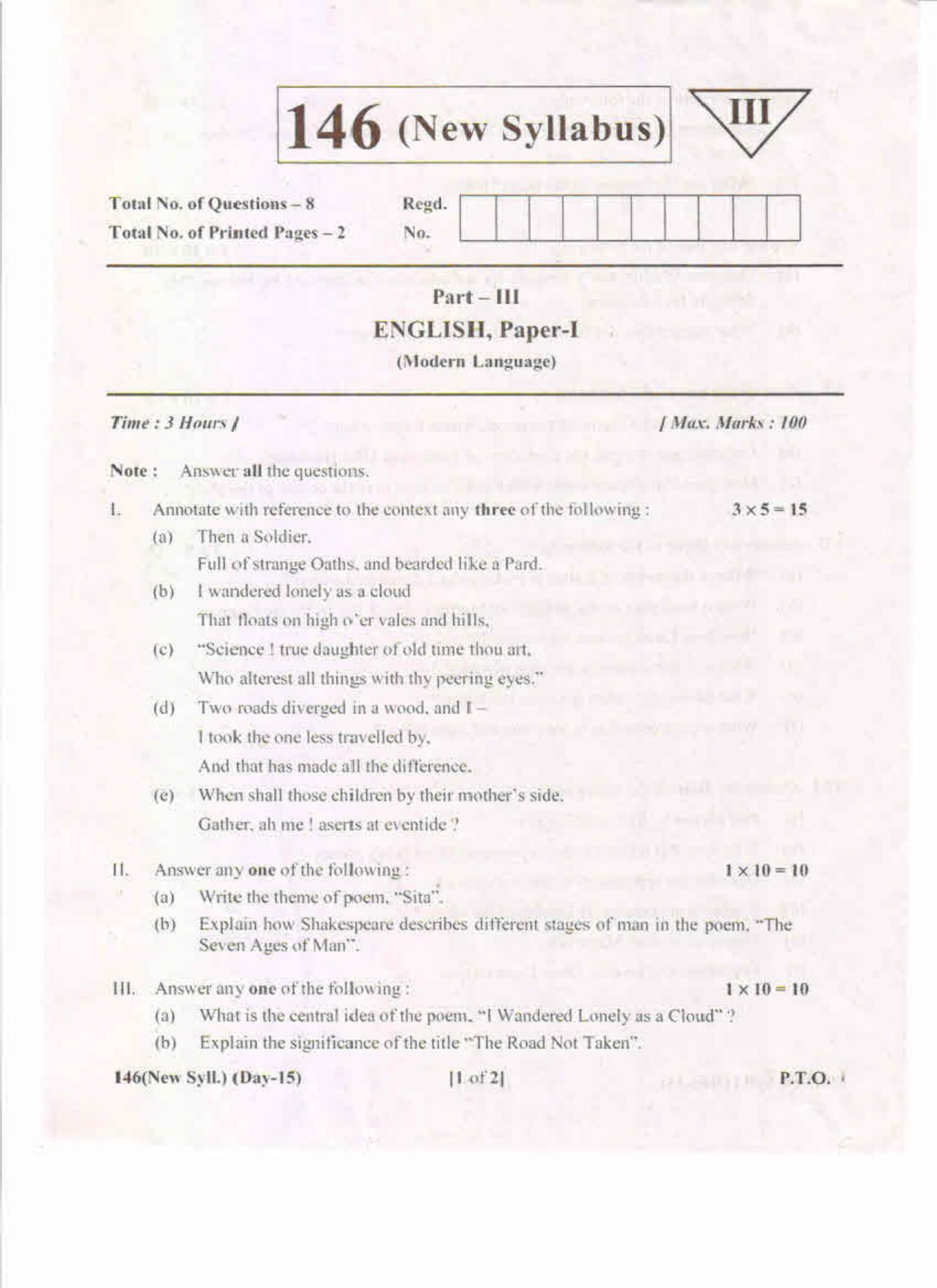 AP Inter 1st Year English-I (New) ML May-2019-General Question Paper - Page 1