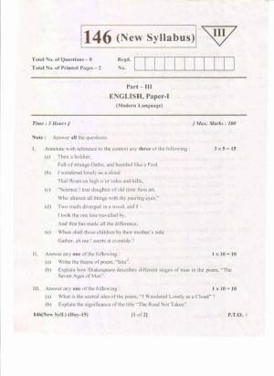 AP Inter 1st Year English-I (New) ML May-2019-General Question Paper