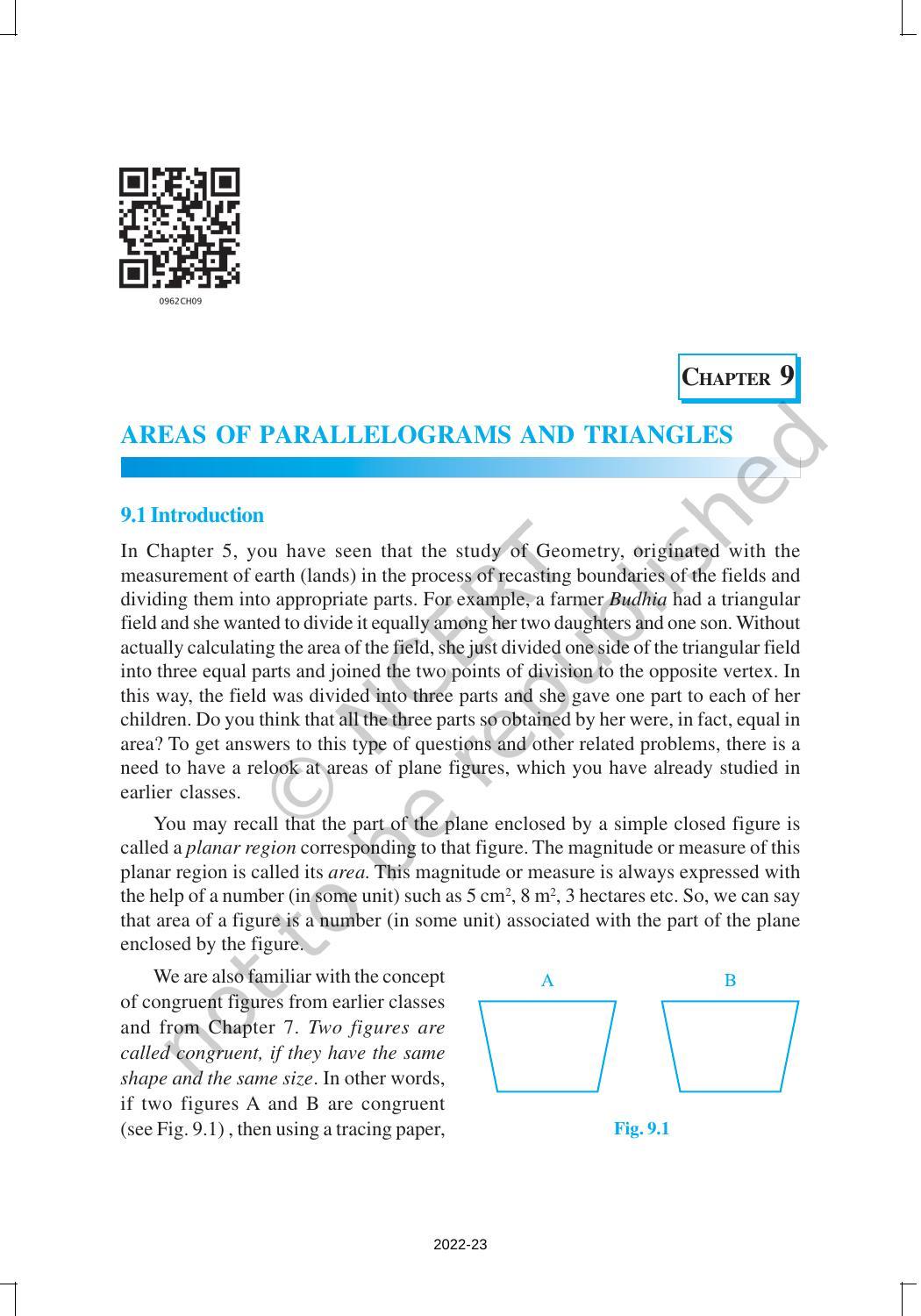 NCERT Book for Class 9 Maths Chapter 9 Areas of Parallelograms and Triangles - Page 1