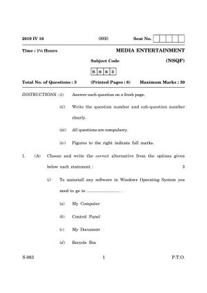 Goa Board Class 10 Media Entertainment  (March 2019) Question Paper