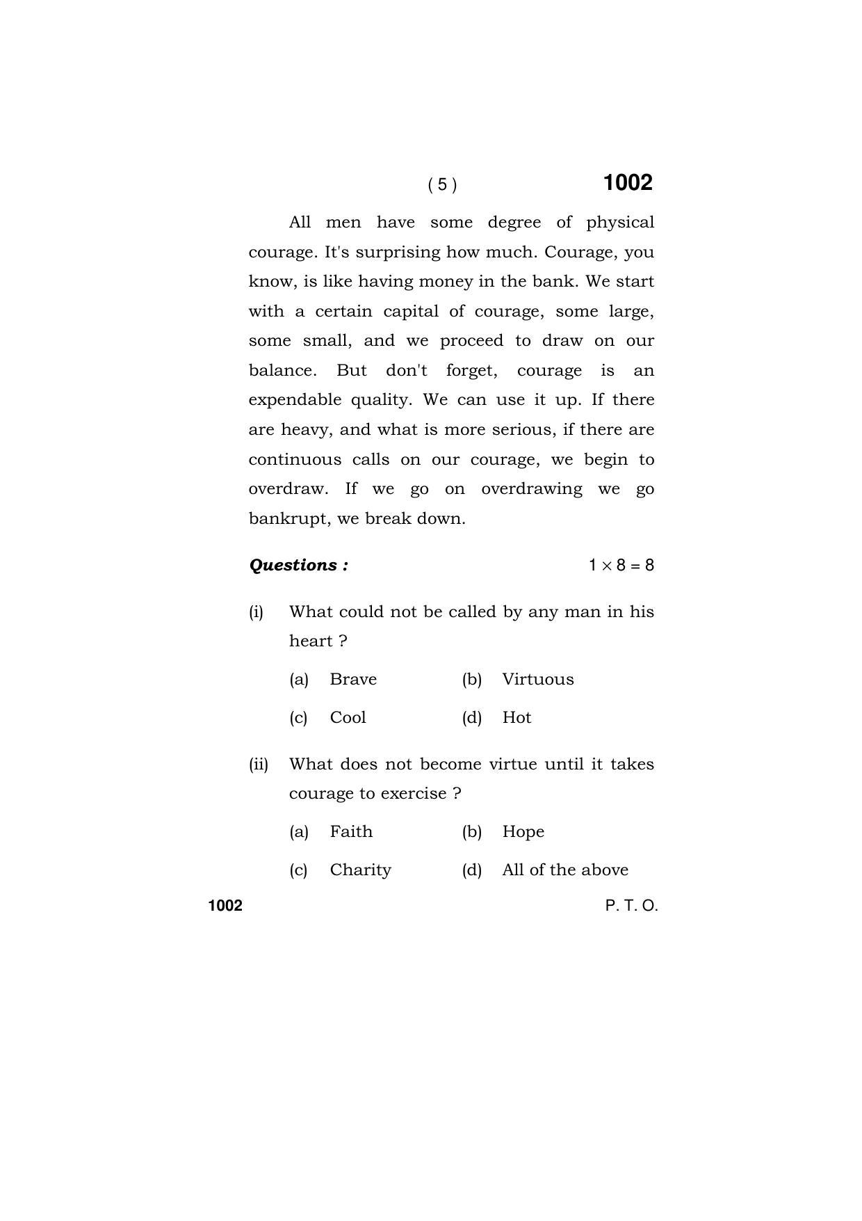 Haryana Board HBSE Class 11 ENGLISH (ELECTIVE) 2019 Question Paper - Page 5