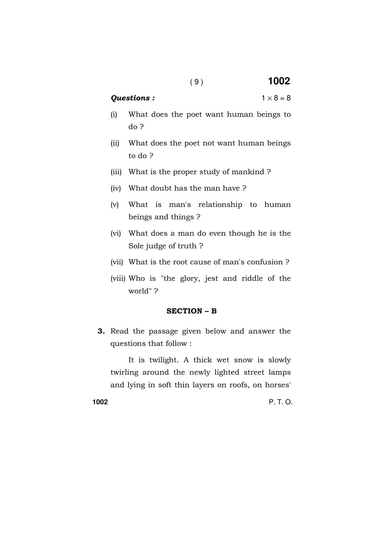 Haryana Board HBSE Class 11 ENGLISH (ELECTIVE) 2019 Question Paper - Page 9