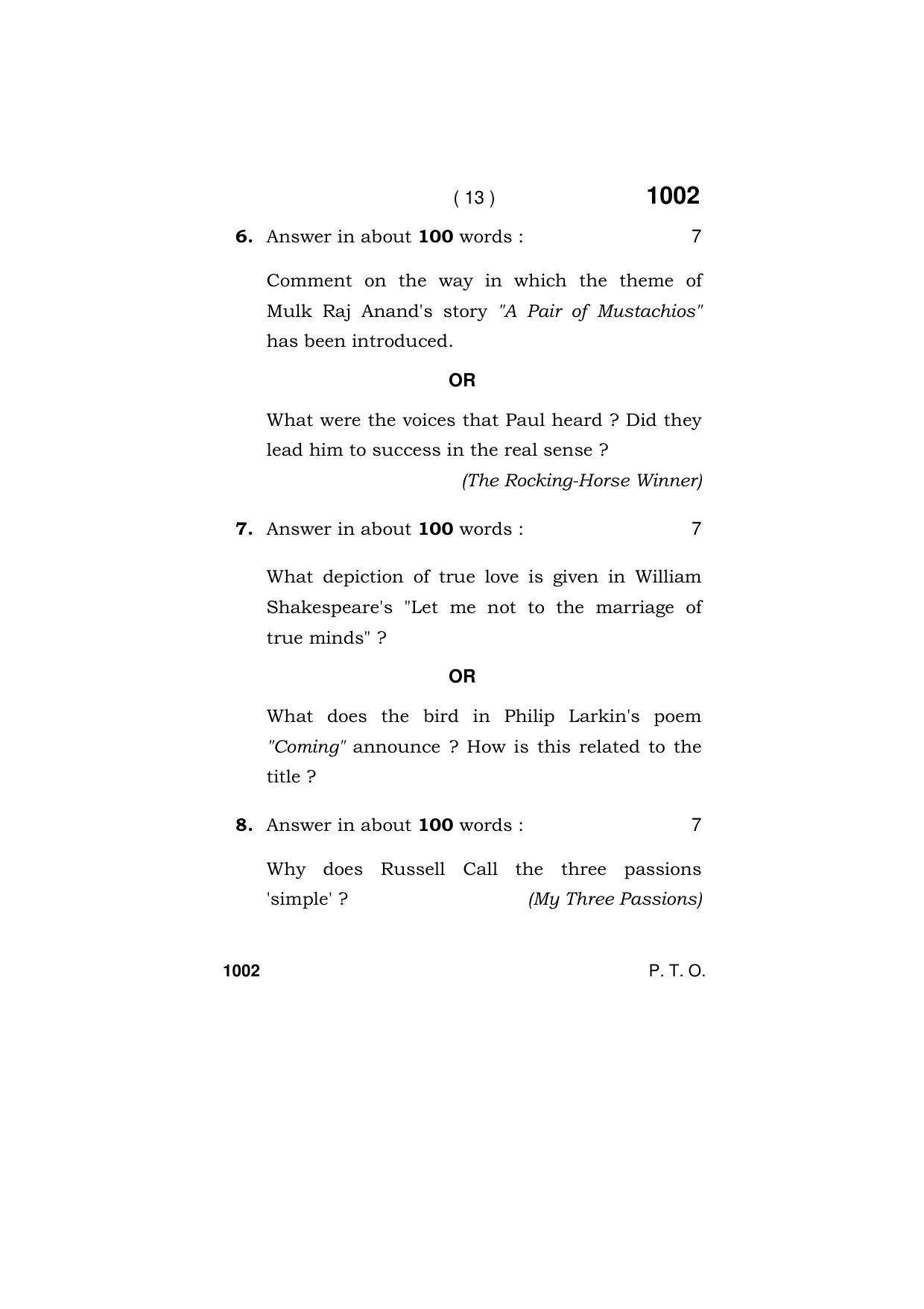 Haryana Board HBSE Class 11 ENGLISH (ELECTIVE) 2019 Question Paper - Page 13