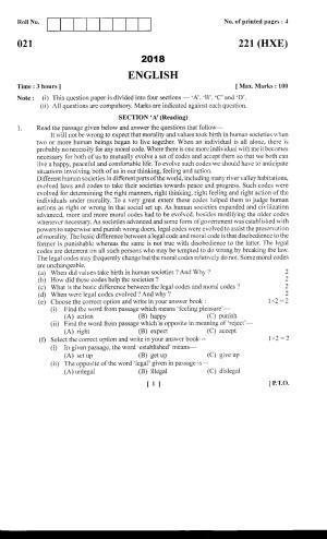 UBSE Class 10 English 2018 Question Paper