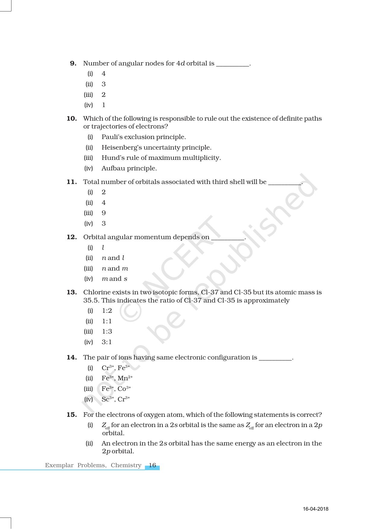 NCERT Exemplar Book for Class 11 Chemistry: Chapter 2 Structure of Atom - Page 3