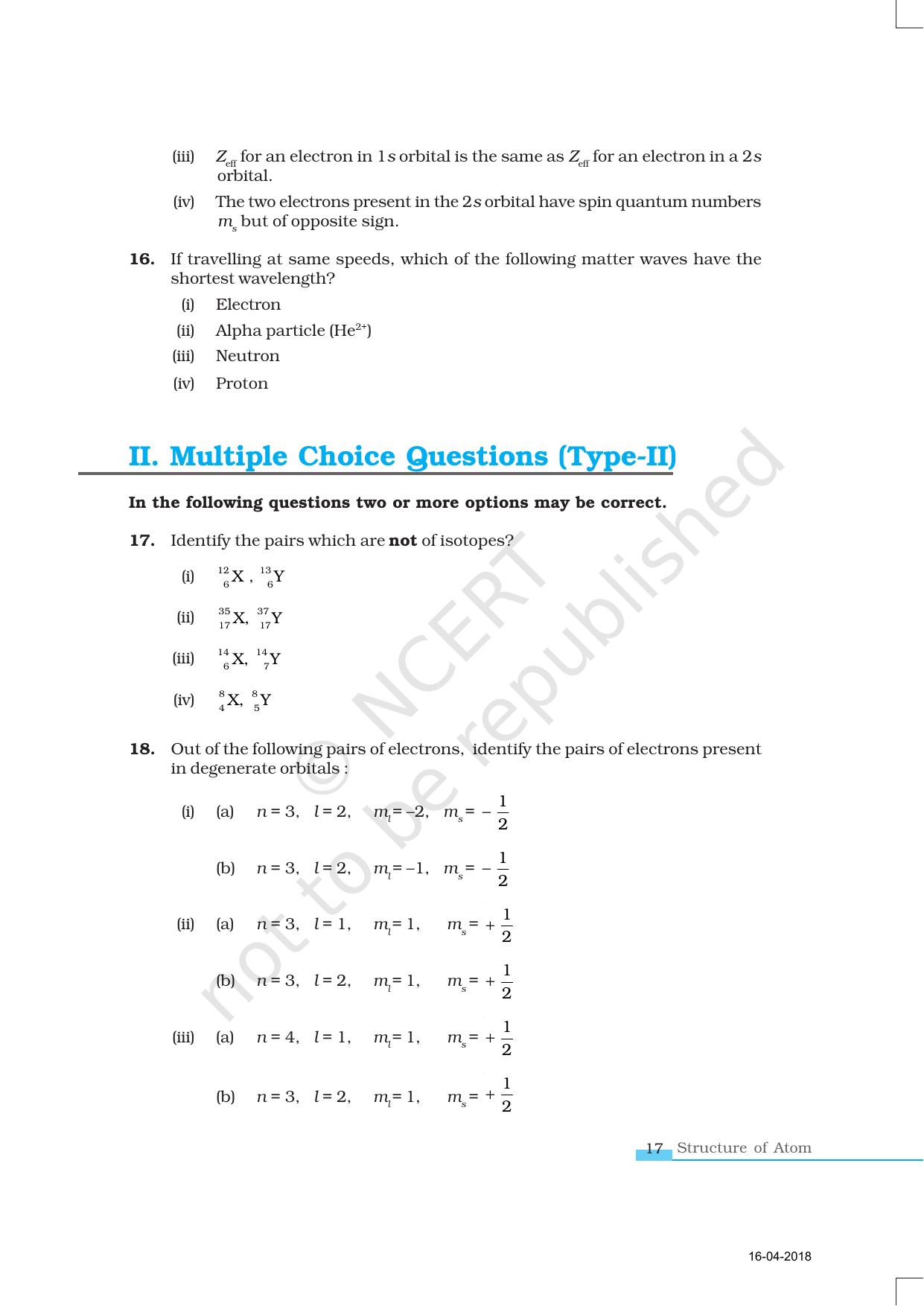 NCERT Exemplar Book for Class 11 Chemistry: Chapter 2 Structure of Atom - Page 4