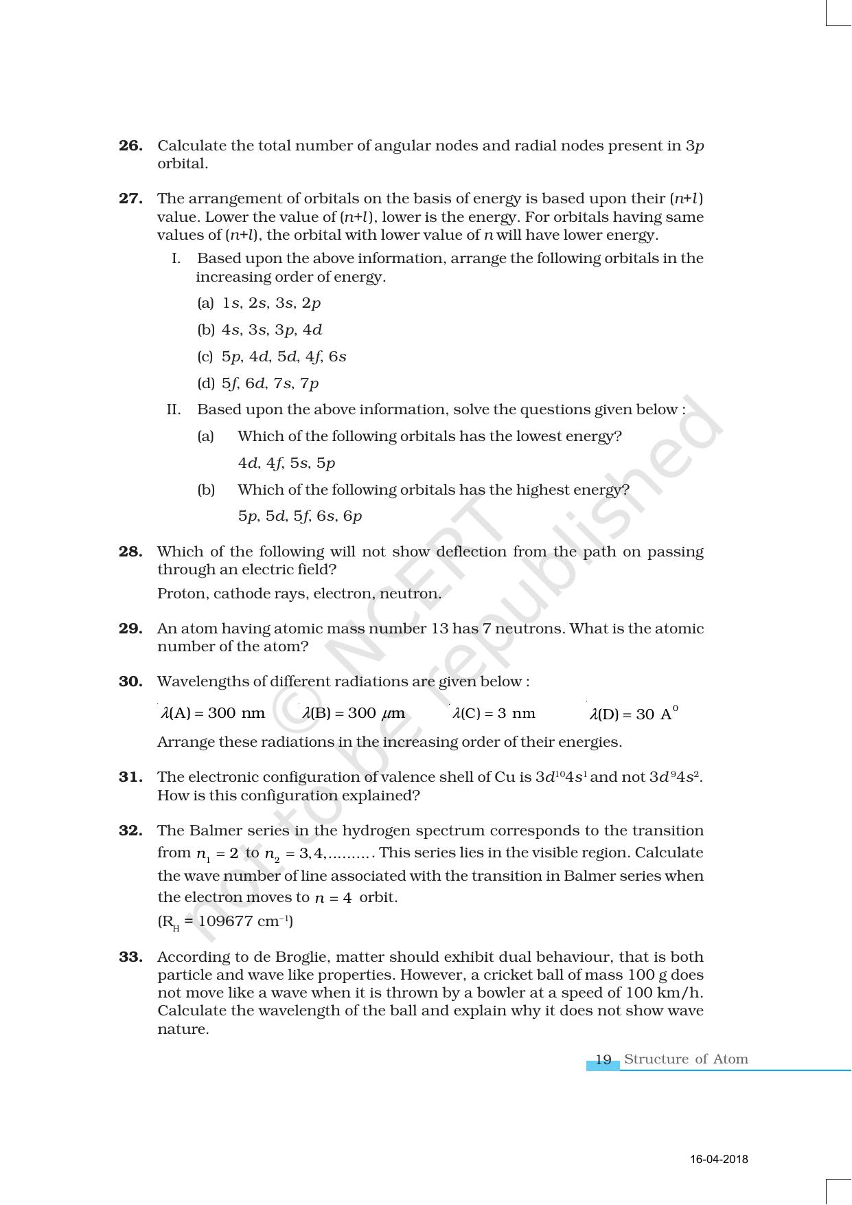 NCERT Exemplar Book for Class 11 Chemistry: Chapter 2 Structure of Atom - Page 6
