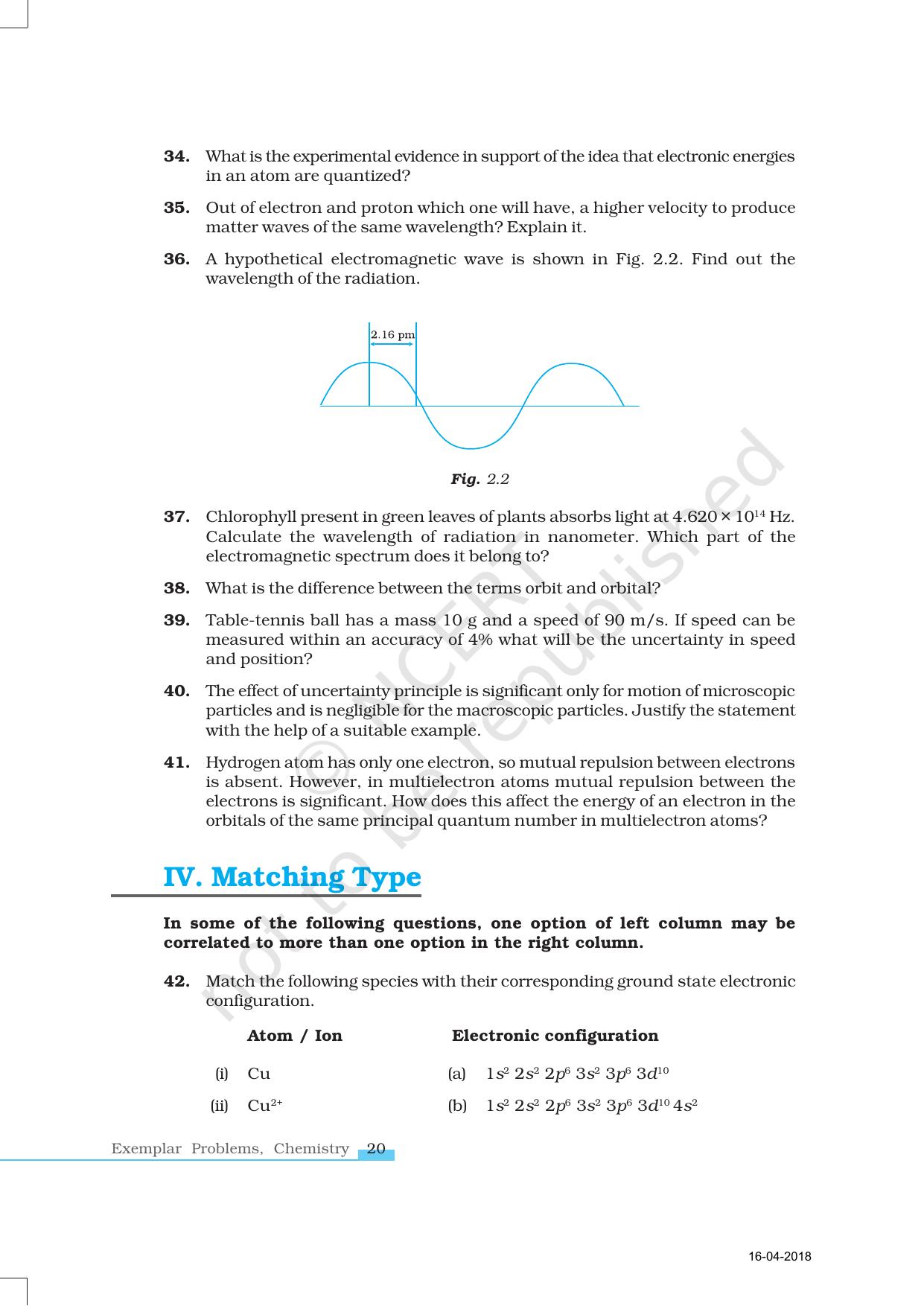 NCERT Exemplar Book for Class 11 Chemistry: Chapter 2 Structure of Atom - Page 7