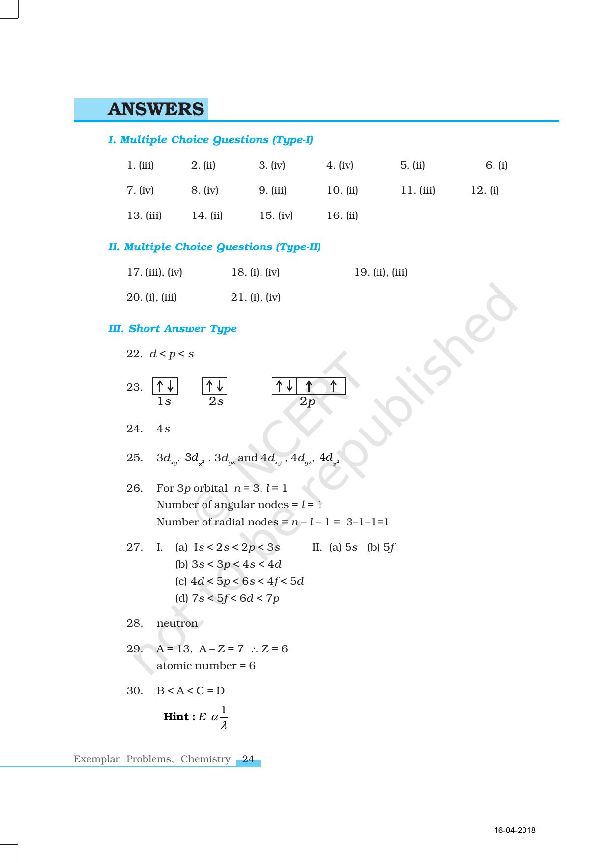 NCERT Exemplar Book for Class 11 Chemistry: Chapter 2 Structure of Atom - Page 11