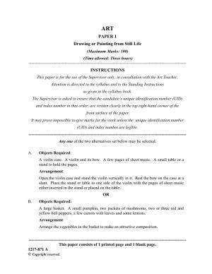 ISC Class 12 2017 ART PAPER 1 Drawing or Painting from Still Life Question Paper