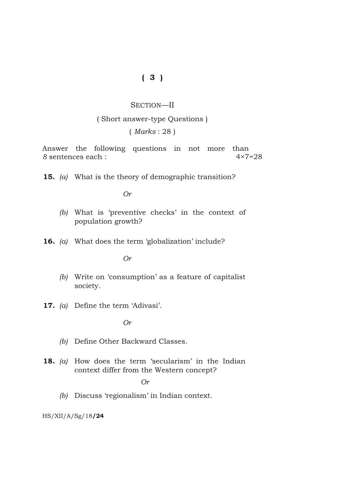 Meghalaya Board (MBOSE) Class 12 SOCIOLOGY 2018 Question Paper - Page 3