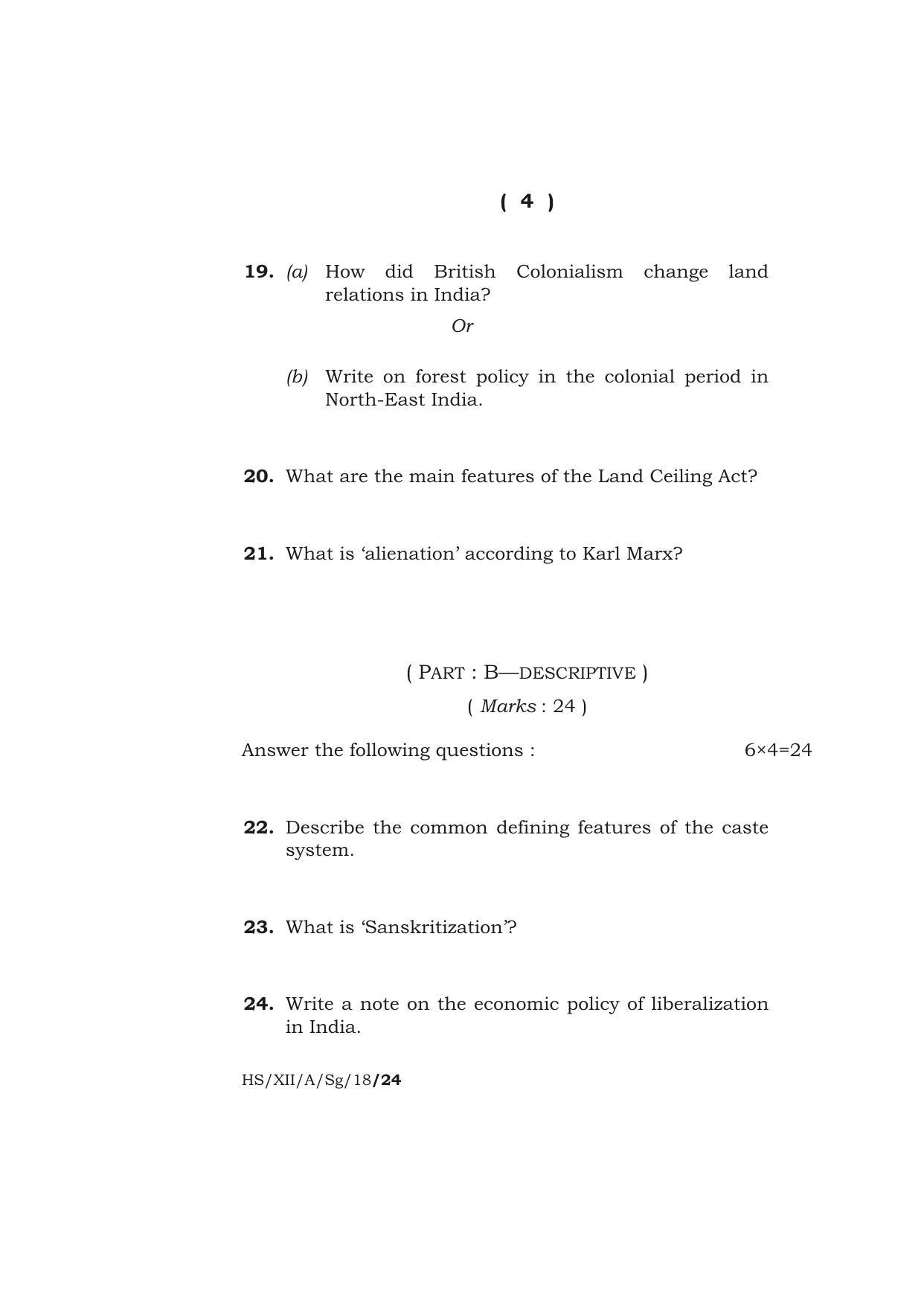 Meghalaya Board (MBOSE) Class 12 SOCIOLOGY 2018 Question Paper - Page 4