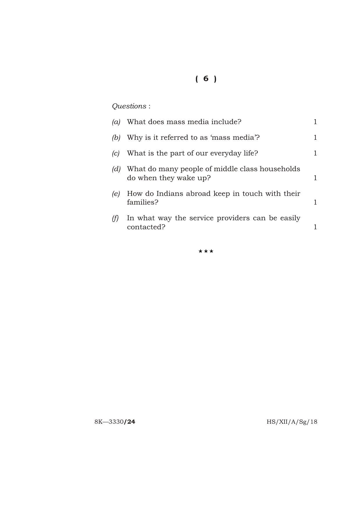 Meghalaya Board (MBOSE) Class 12 SOCIOLOGY 2018 Question Paper - Page 6