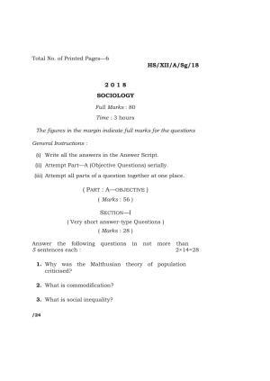 Meghalaya Board (MBOSE) Class 12 SOCIOLOGY 2018 Question Paper