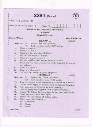 AP Inter 2nd Year Apparel Fashion Designing-II (new) March-2020-Vocational Question Paper