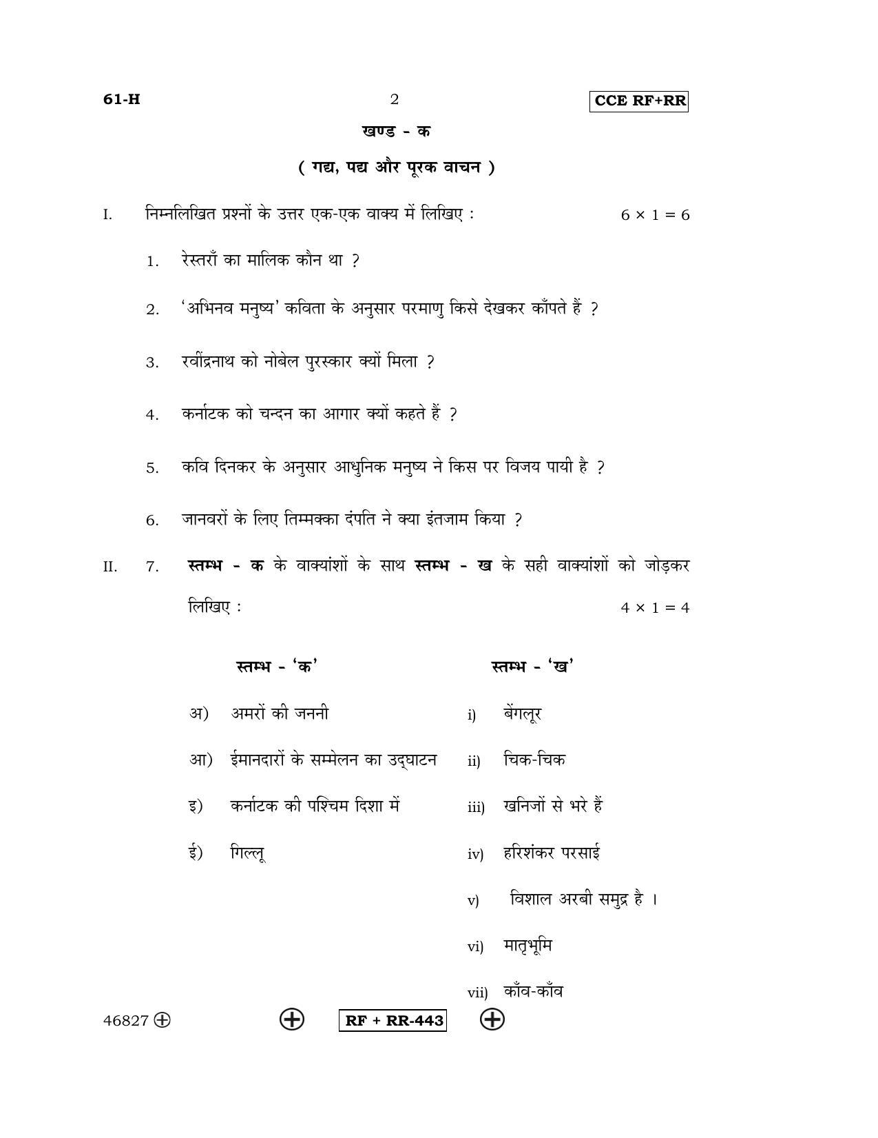 Karnataka SSLC Hindi - Third Language - HINDI (61-H CCE RF_RR_31) April 2016 Question Paper - Page 2