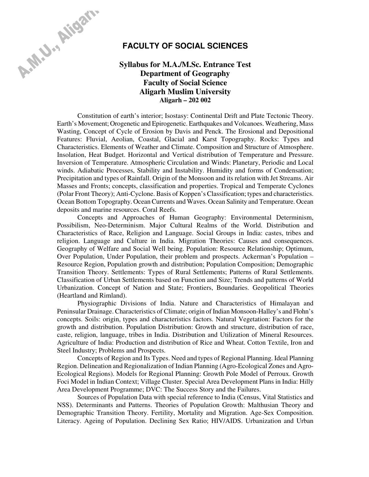 AMU Entrance Exam AMU Entrance Exam M A M Sc Geography Syllabus amu-entrance-exam-amu-entrance-exam-m-a-m-sc-geography-syllabus
