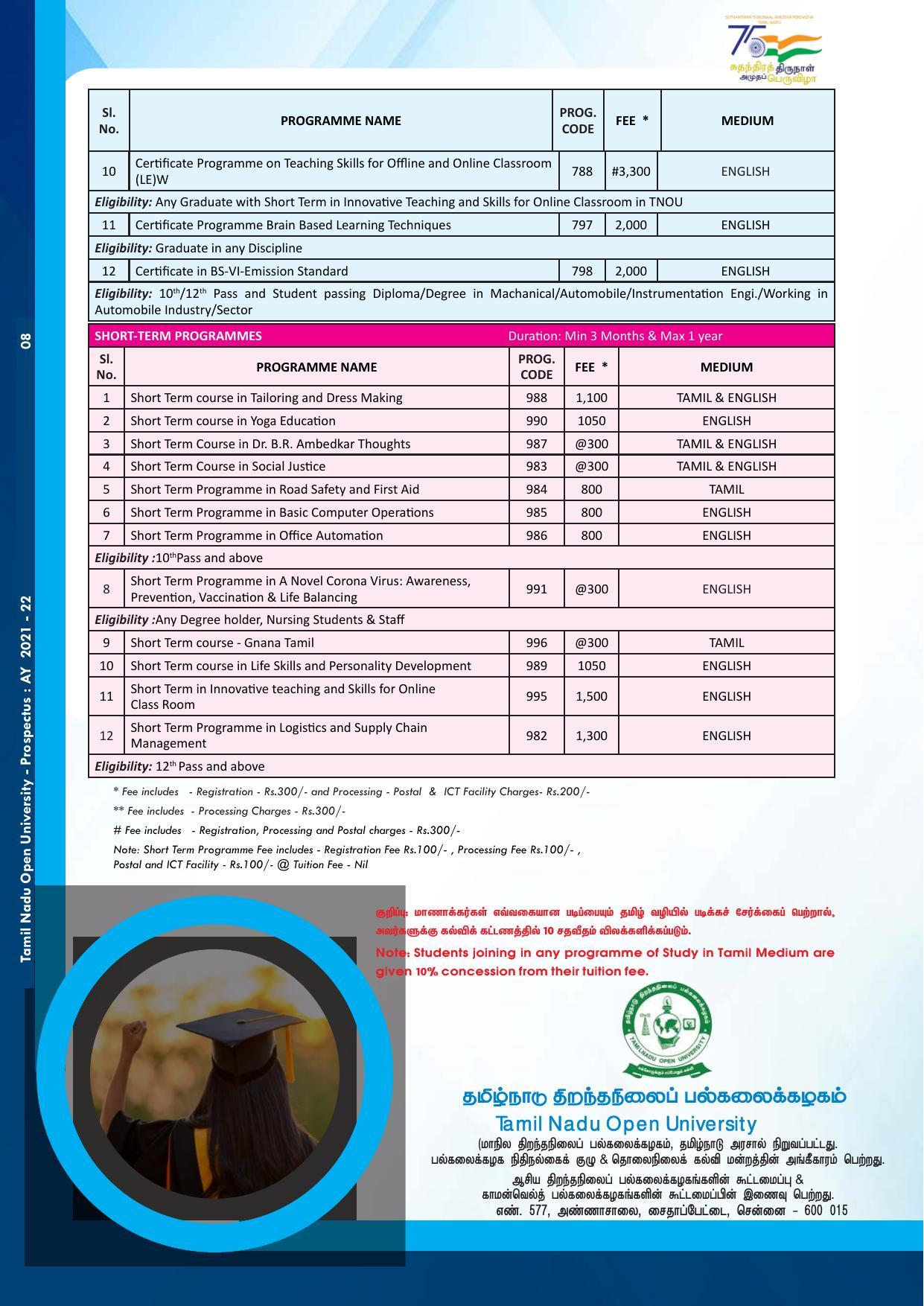 Tamil Nadu Open University, Chennai V.4-COE-ADMN Prospectus-2021-22 - Page 8