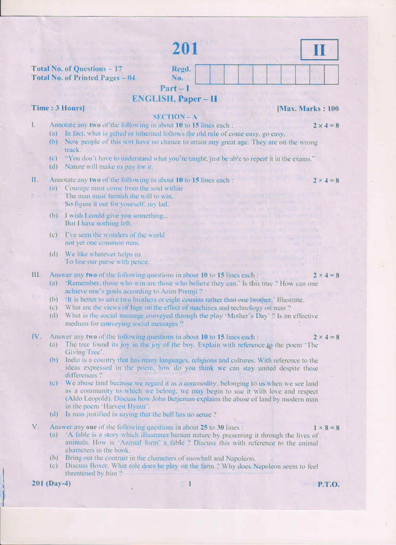 AP Inter 2nd Year English-II March-2019-General Question Paper - Page 1