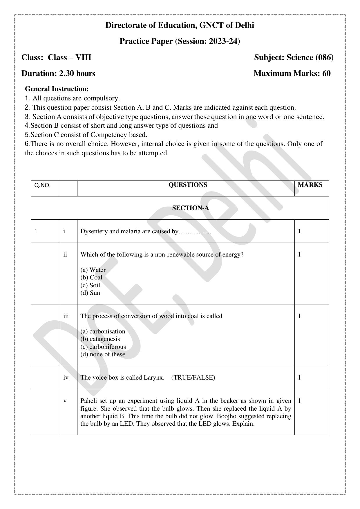 Edudel Class 8 Science (English) Practice Papers-2 (2023-24) - Page 1