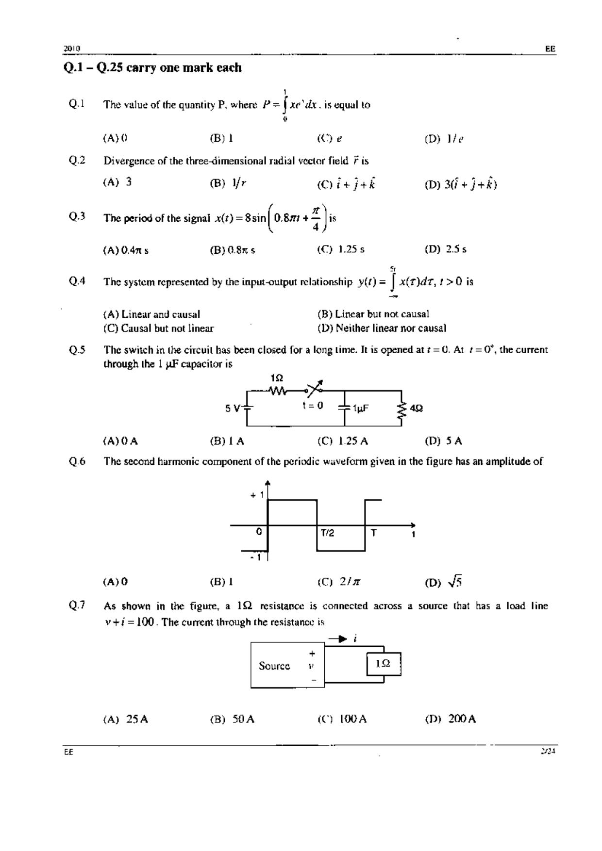 GATE 2010 Electrical Engineering (EE) Question Paper with Answer Key - Page 2