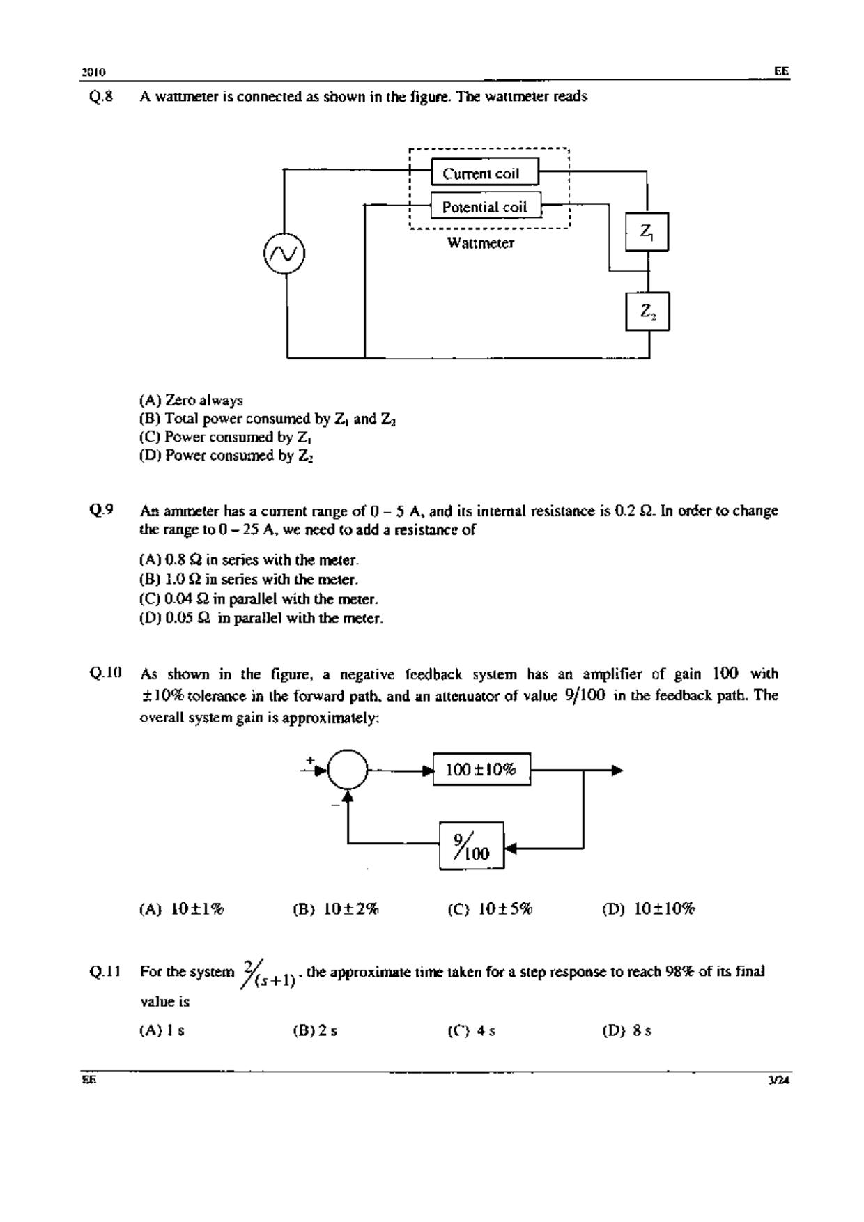 GATE 2010 Electrical Engineering (EE) Question Paper with Answer Key - Page 3
