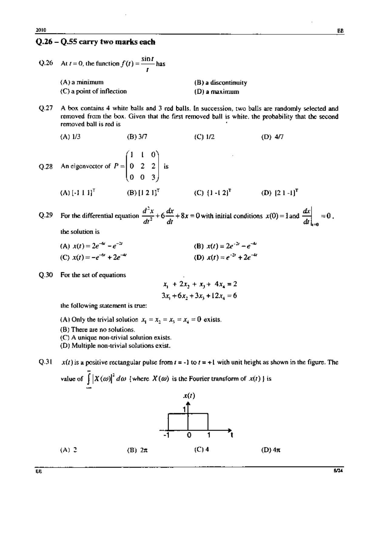 GATE 2010 Electrical Engineering (EE) Question Paper with Answer Key - Page 8