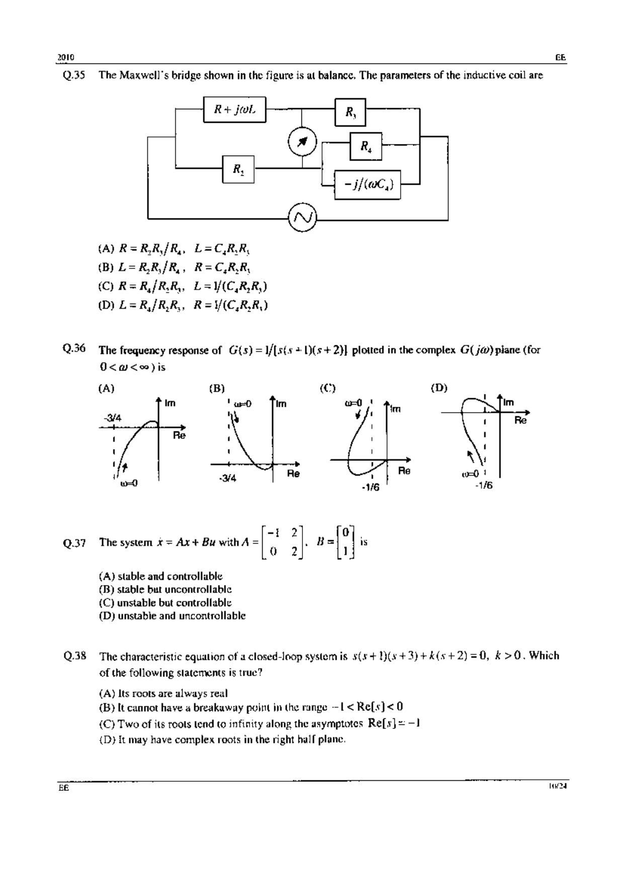 GATE 2010 Electrical Engineering (EE) Question Paper with Answer Key - Page 10