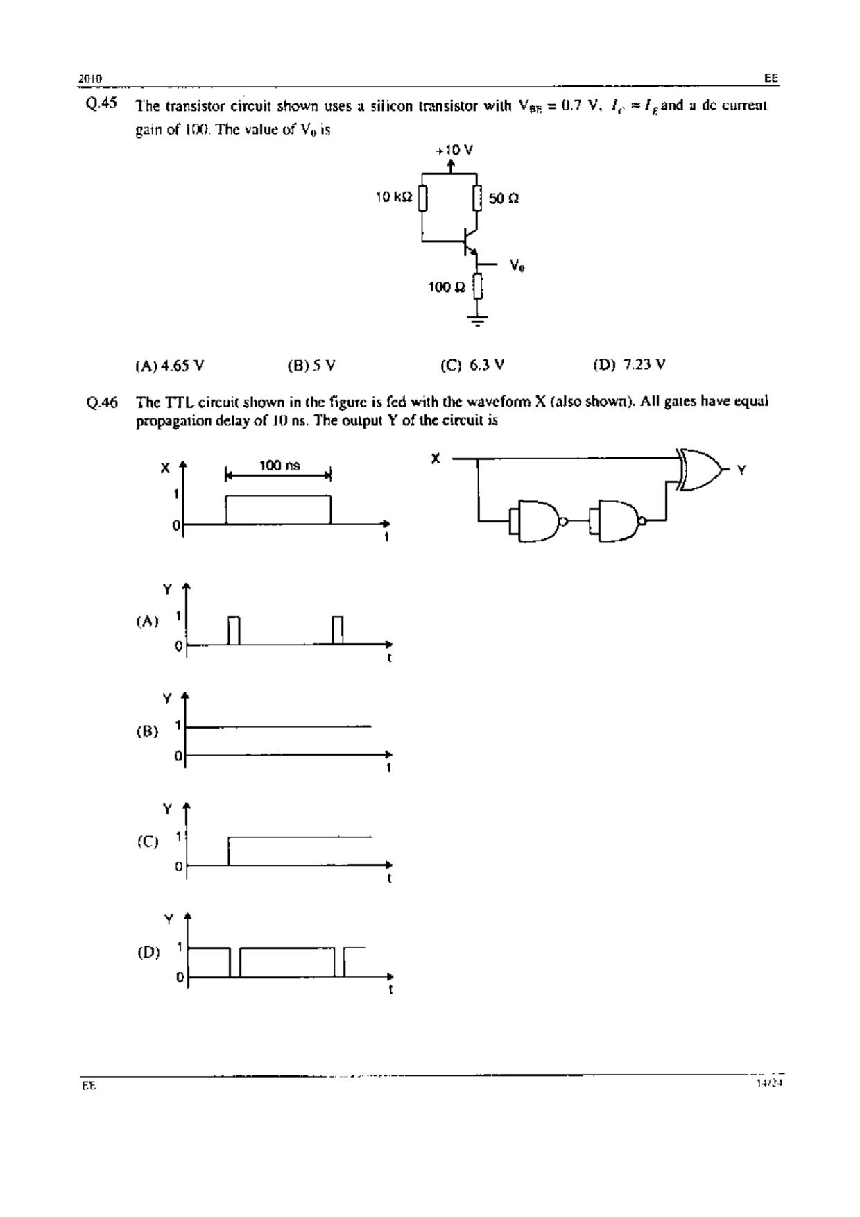 GATE 2010 Electrical Engineering (EE) Question Paper with Answer Key - Page 14