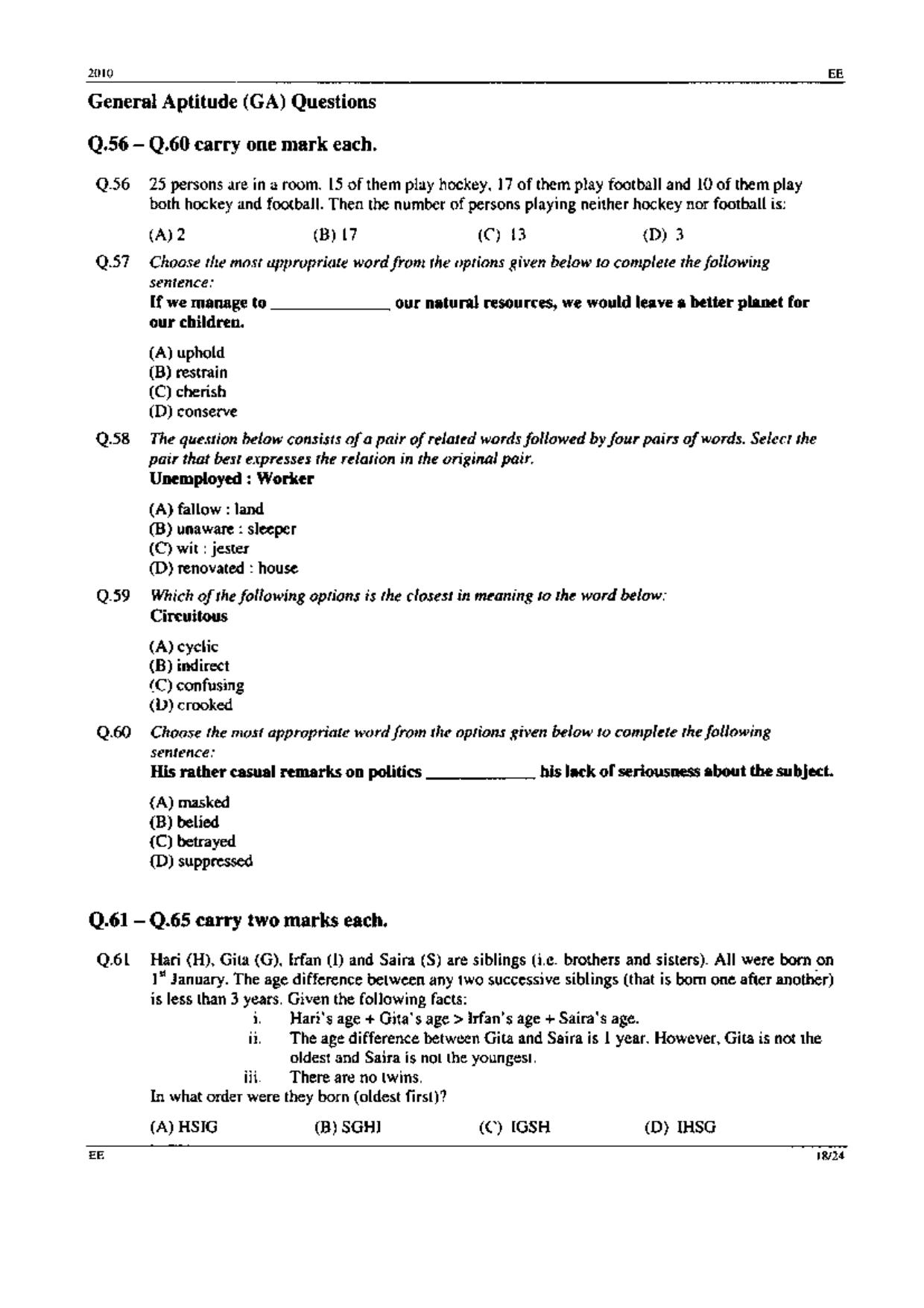 GATE 2010 Electrical Engineering (EE) Question Paper with Answer Key - Page 18
