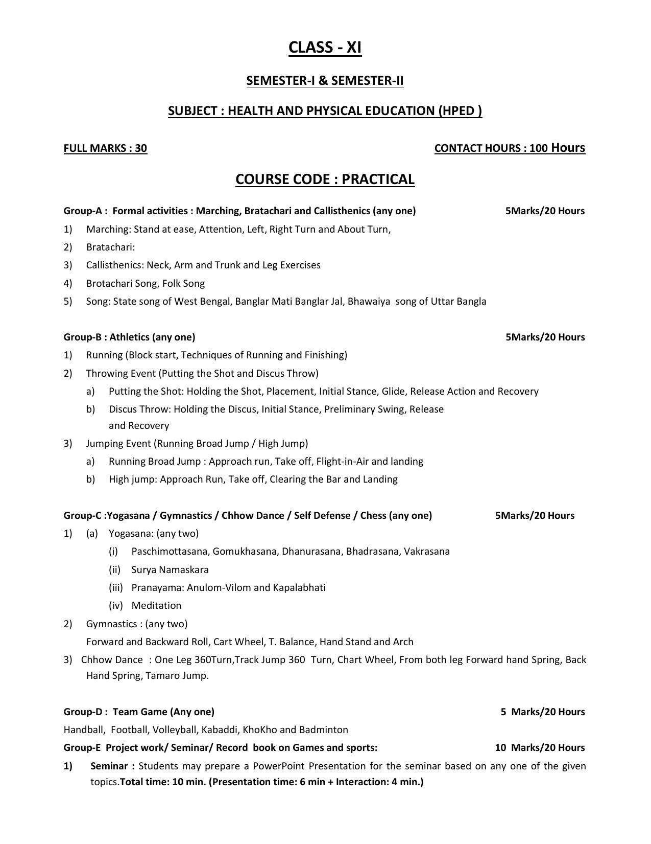 WBCHSE Class 11 & 12 Syllabus for Health And Physical Education (HPED) (SET II) - Page 14