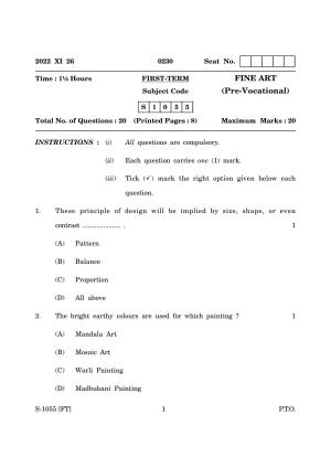 Goa Board Class 10 Fine Art (November 2022) Question Paper